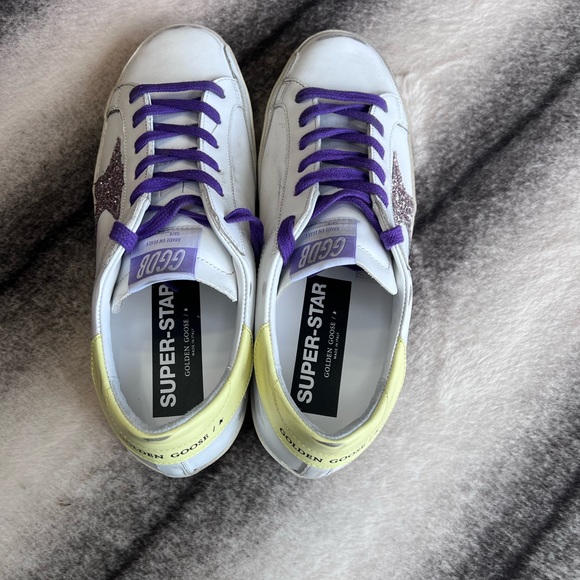 Golden Goose Superstar Classic Leather Glitter Star White Pink Yellow Sneakers - Picture 5 of 16